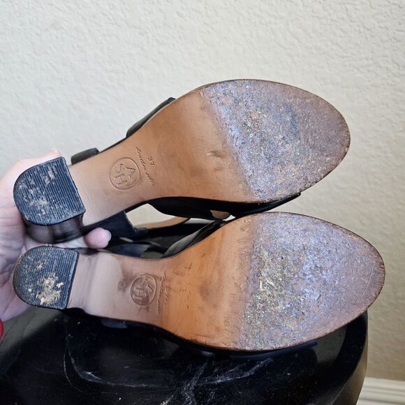 Ash Womens Black Leather Open Toe Ankle Strap Cut Out Platform Heels Size 37 - Picture 6 of 6